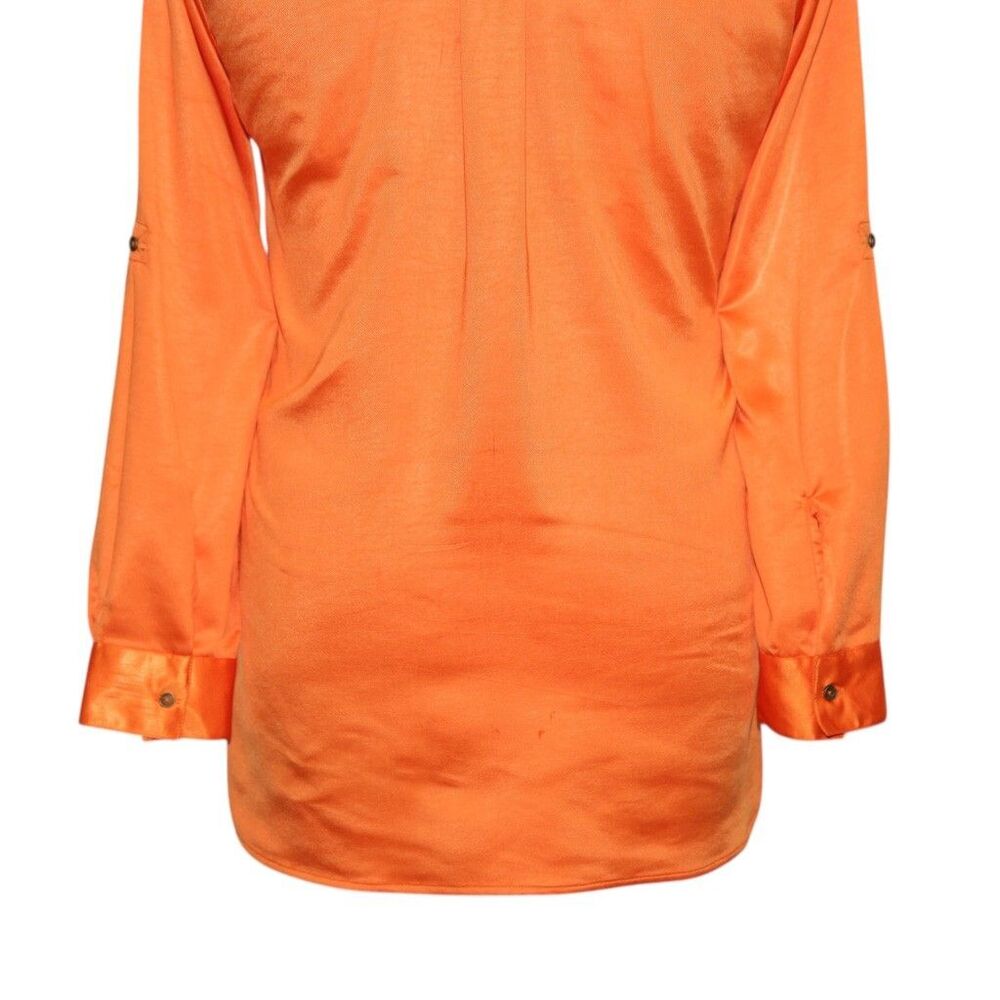 Womens Silky Satin Shirt Orange Blouse Button Up Casual Dressy Top Medium Work - Picture 7 of 7